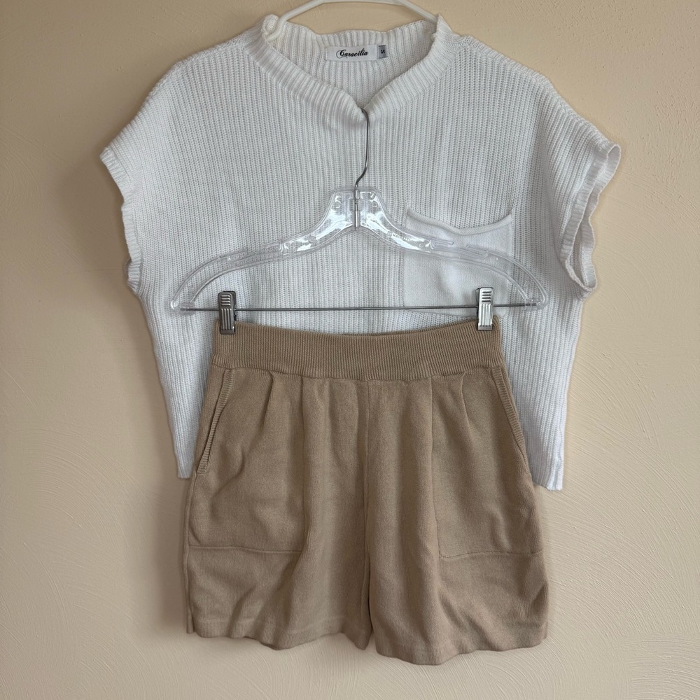 Tan and White Summer Shirt/Shorts Set